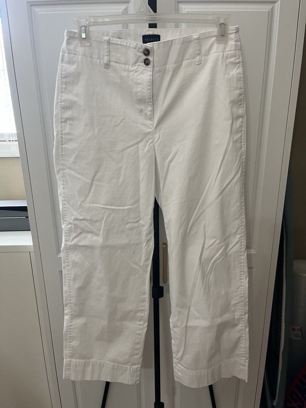 Talbot White Wide Leg New England Chinos Size 10 Wide Hem Double Button Zip